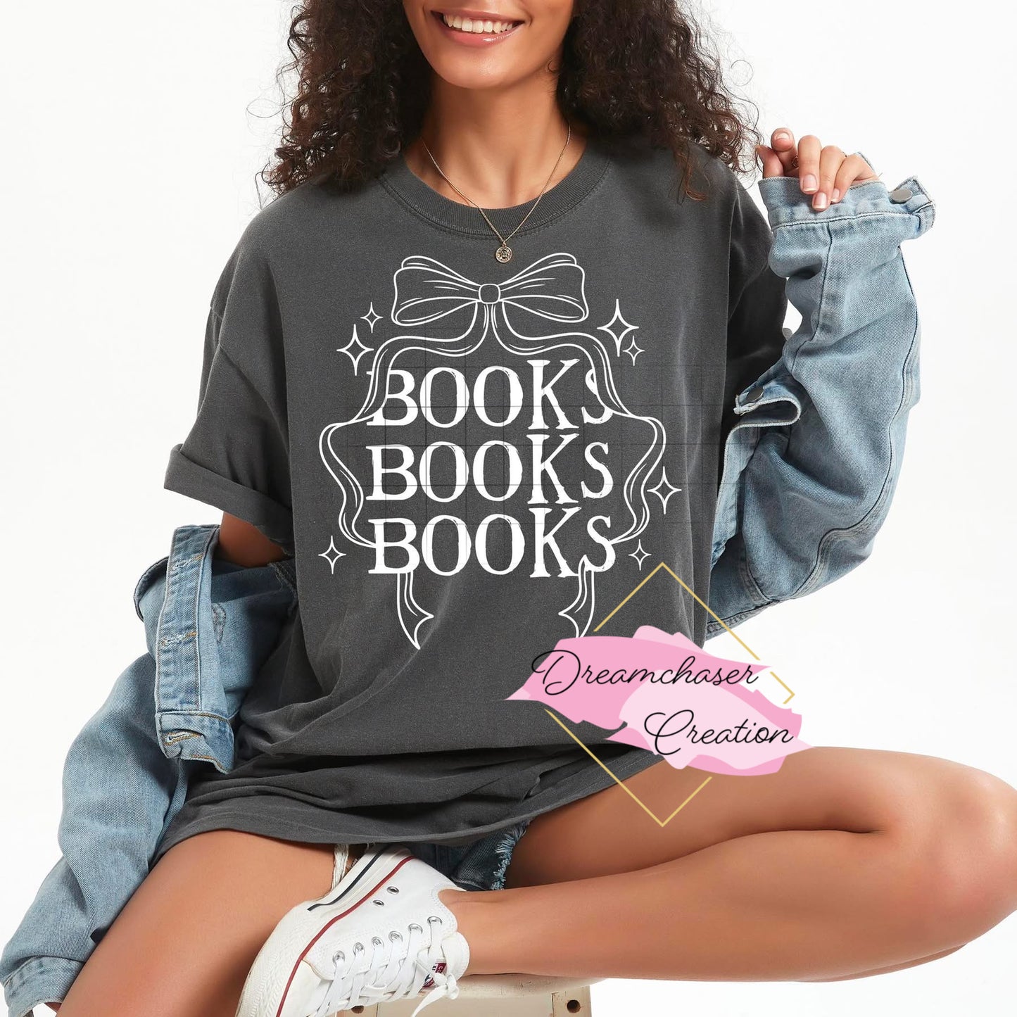 Stacked Books and Bow Shirt