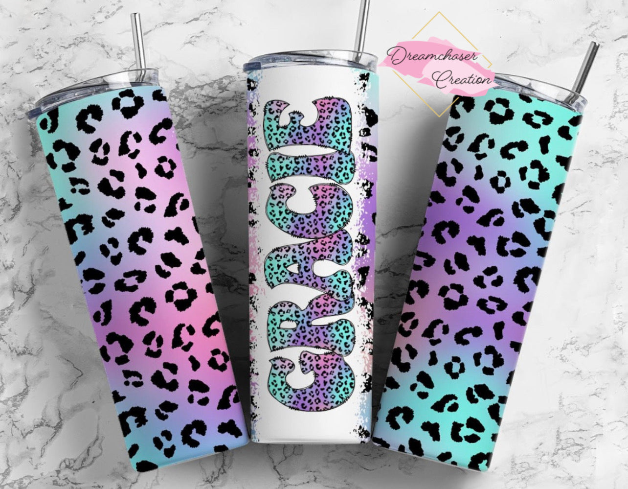 Pastel Doodle Leopard Tumbler