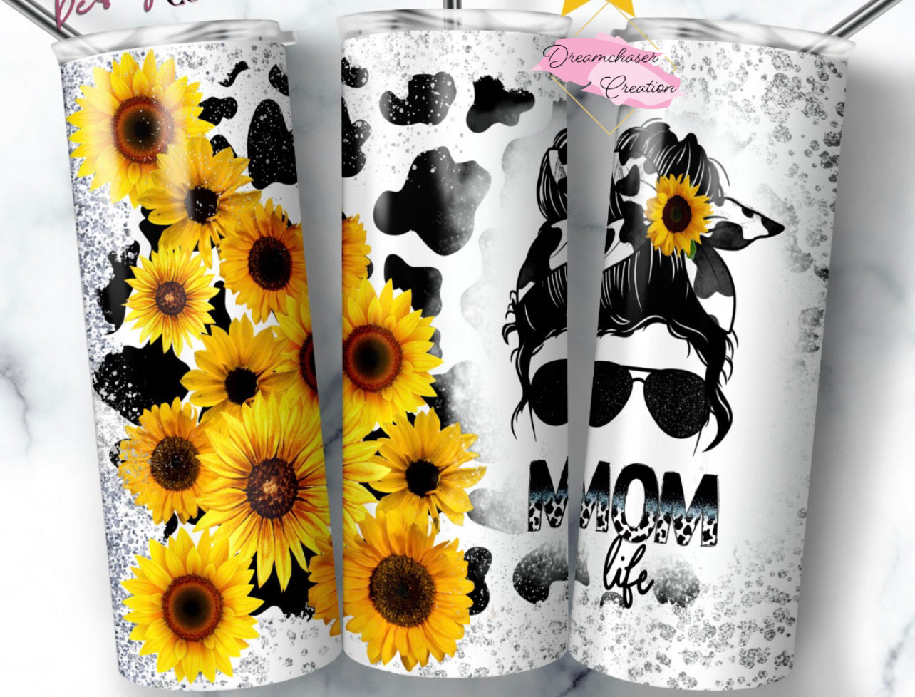 Mom Life Sunflower Cow Tumbler
