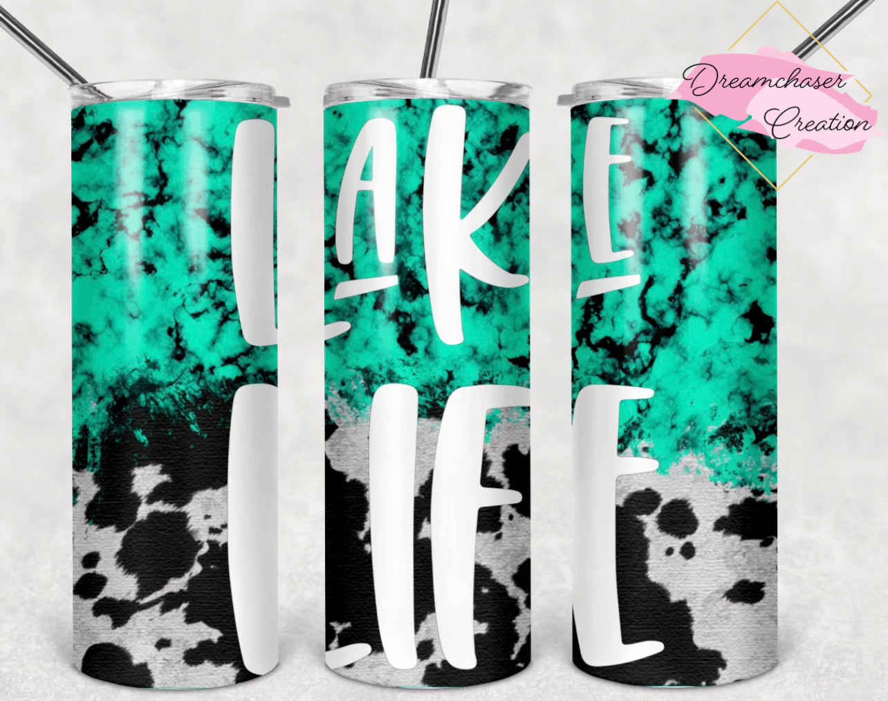 Lake Life Teal Cow Tumbler