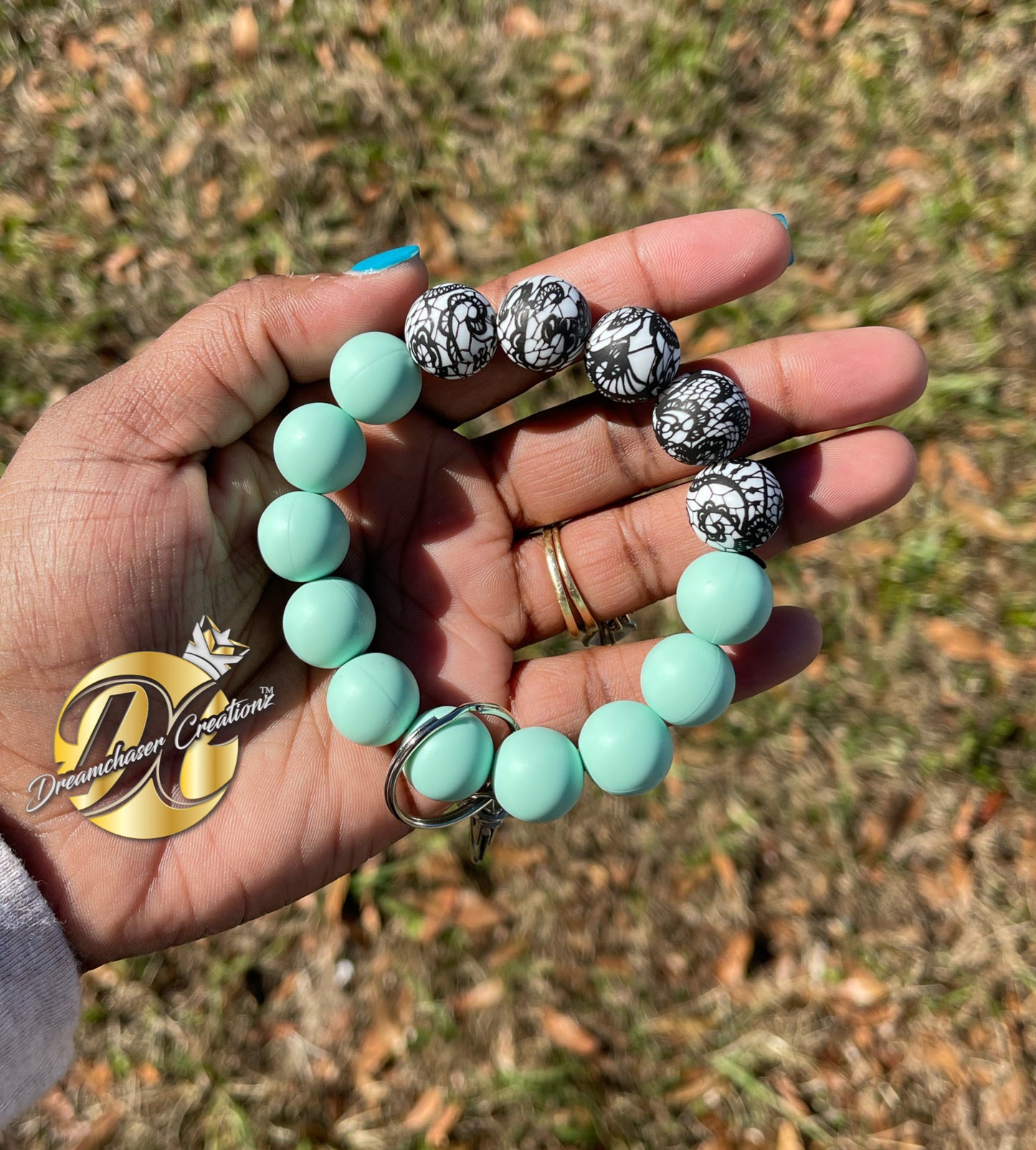 Lace and Mint Wristlet