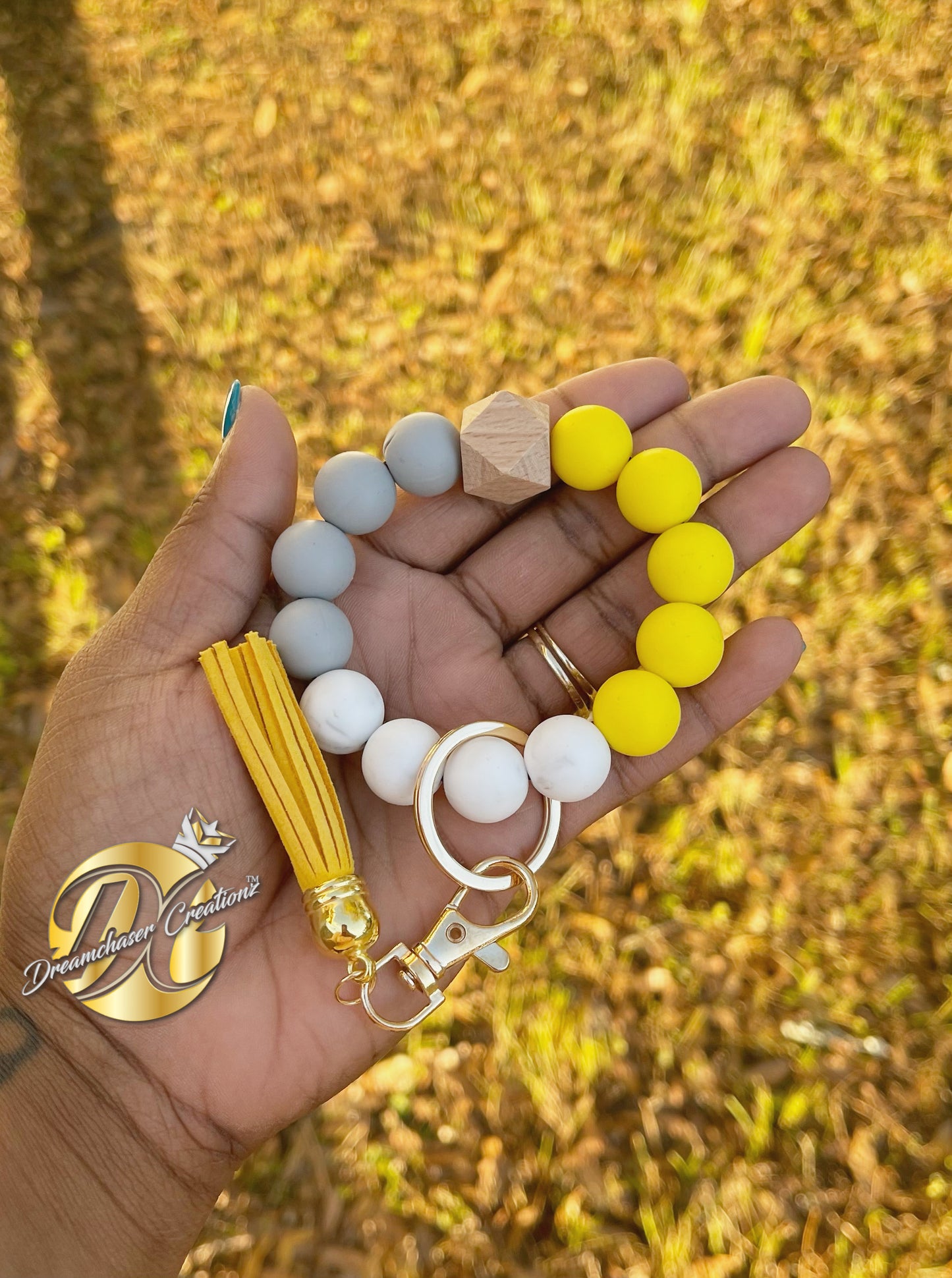 Yellow and Grey Wristlet