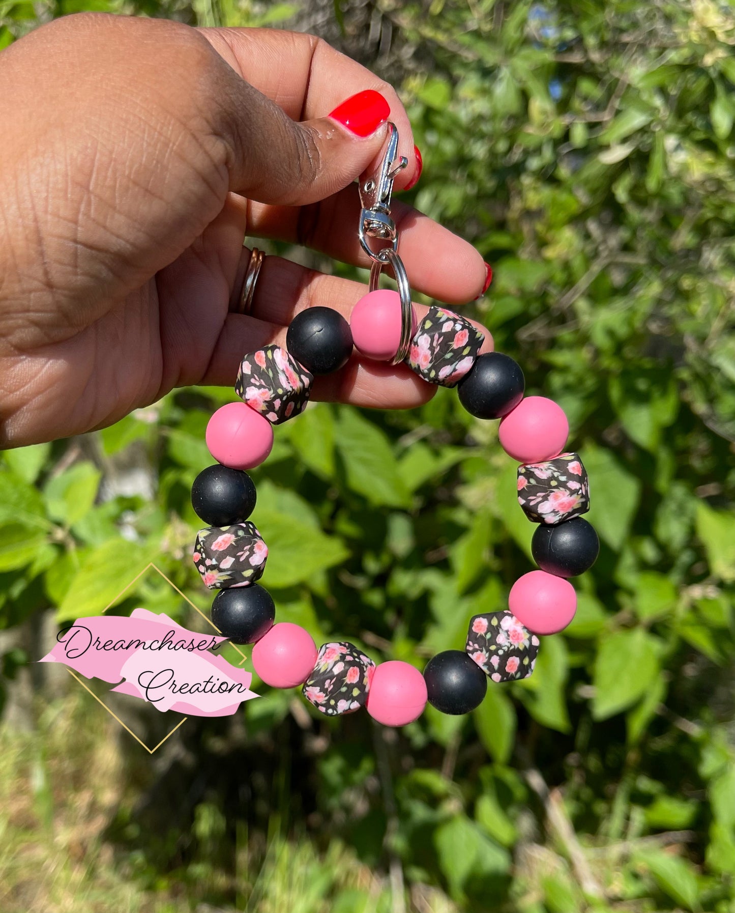 Pink Floral Wristlet