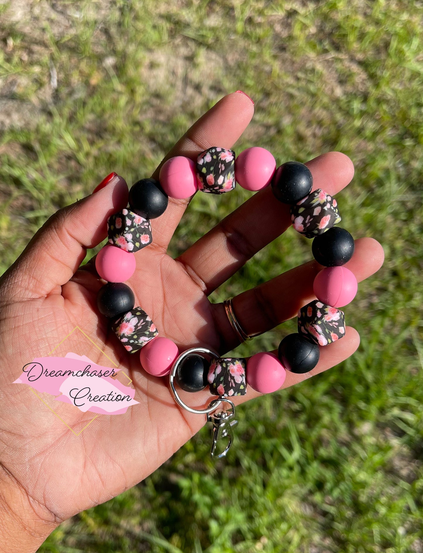 Pink Floral Wristlet