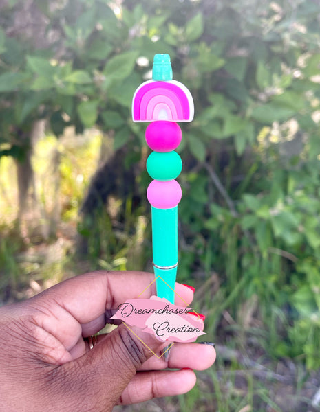 Pink and Mint Rainbow Beaded Pen