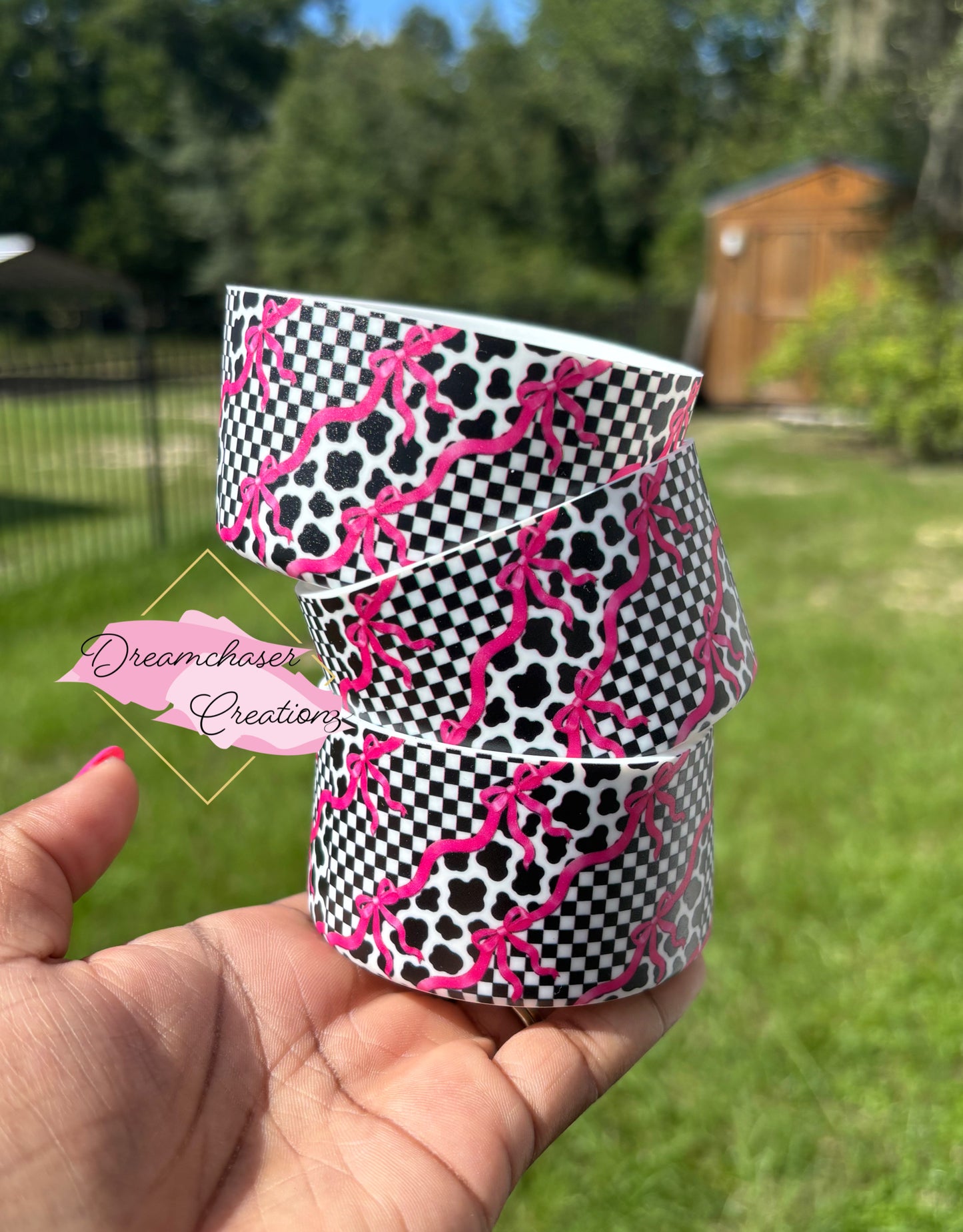Pink Checkered Cow Boot and Topper