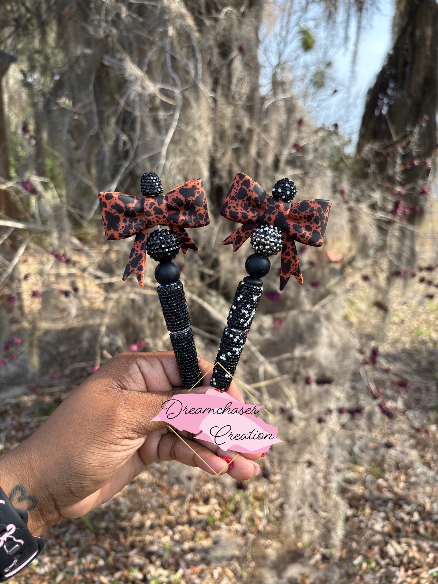 Rust Cowhide Rhinestone Pen