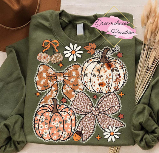 Bows and Pumpkin Floral Sweatshirt