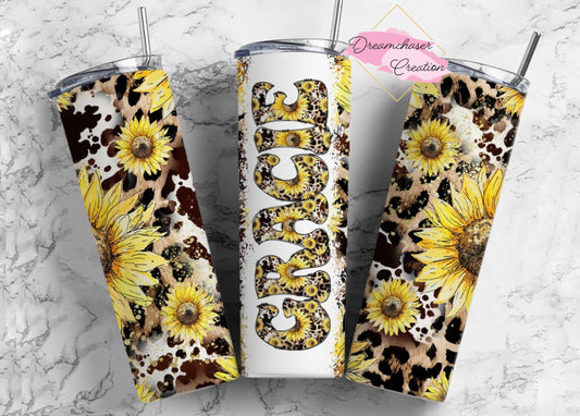 Doodle Sunflower Leopard Tumbler