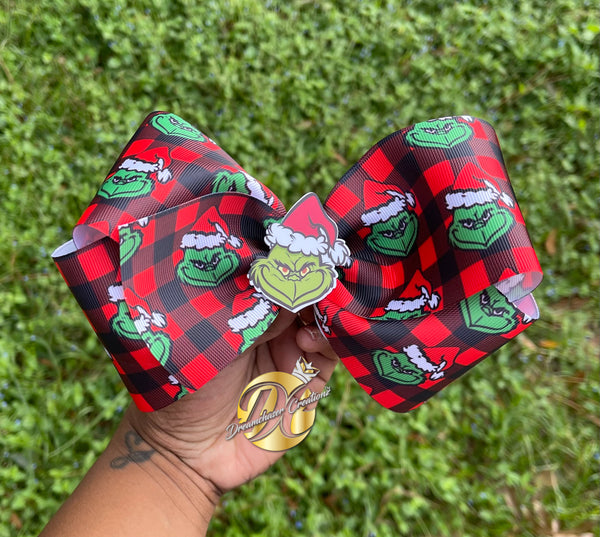 Mean One Christmas Plaid HairBow