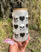 Skull Hearts Glass Can