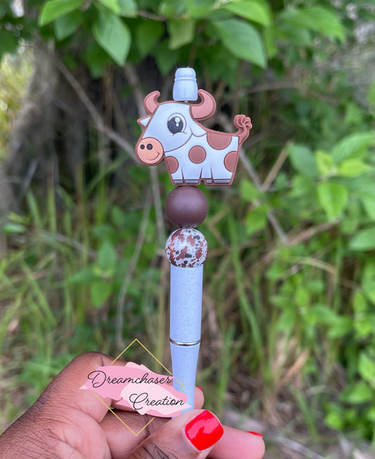 Brown Cow Beaded Pen