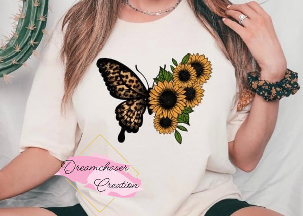 Leopard SunFlower Butterfly Shirt