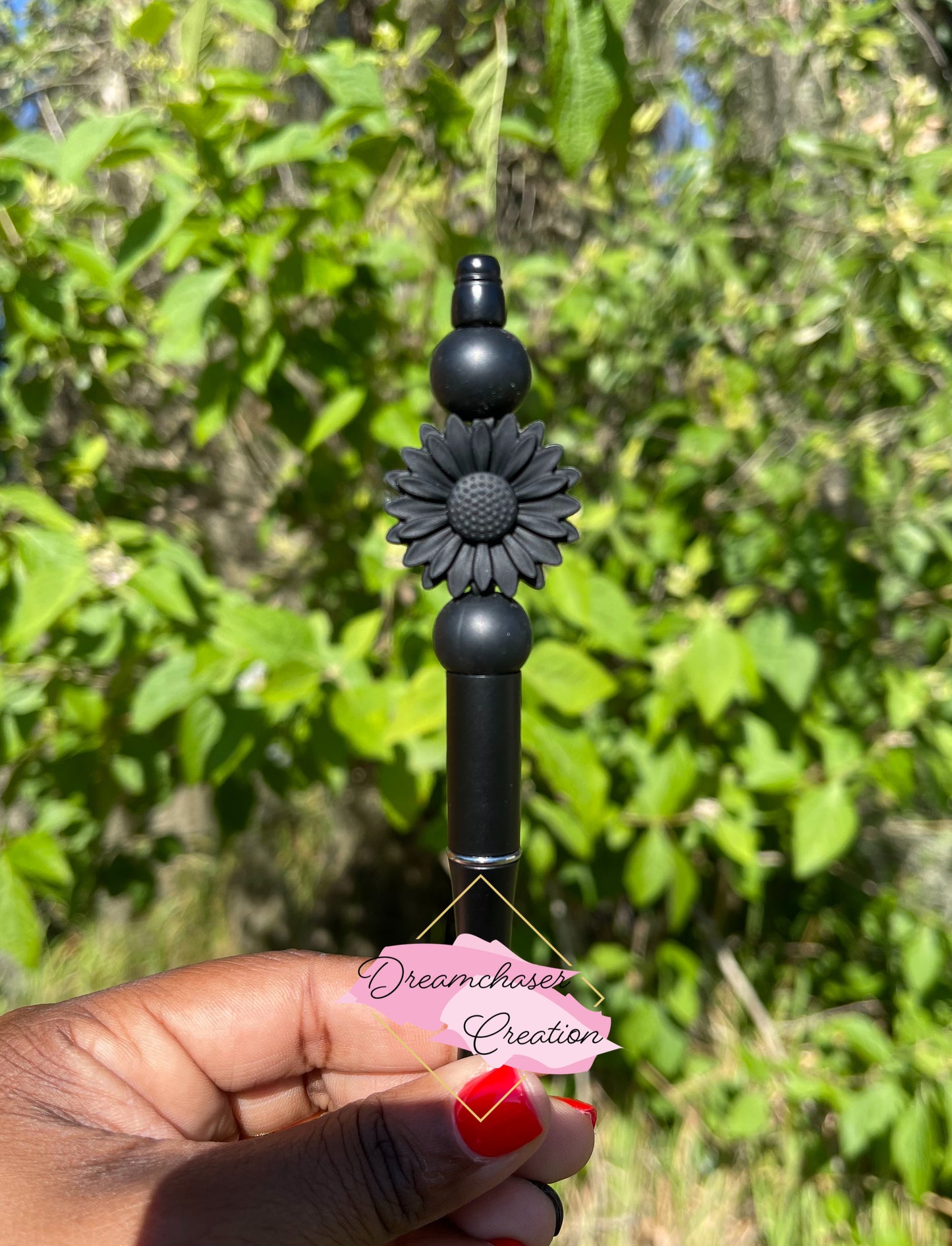 Black Sunflower Beaded Pen