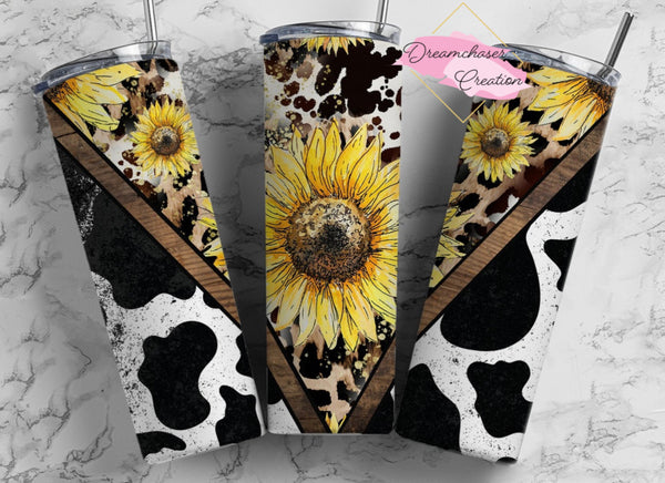 VSplit Cow and Sunflower Tumbler