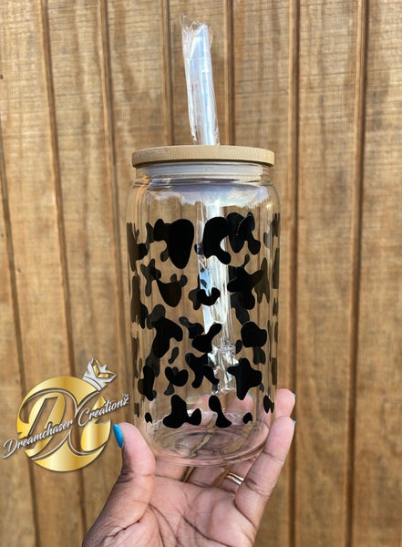 Cow Print Glass Can