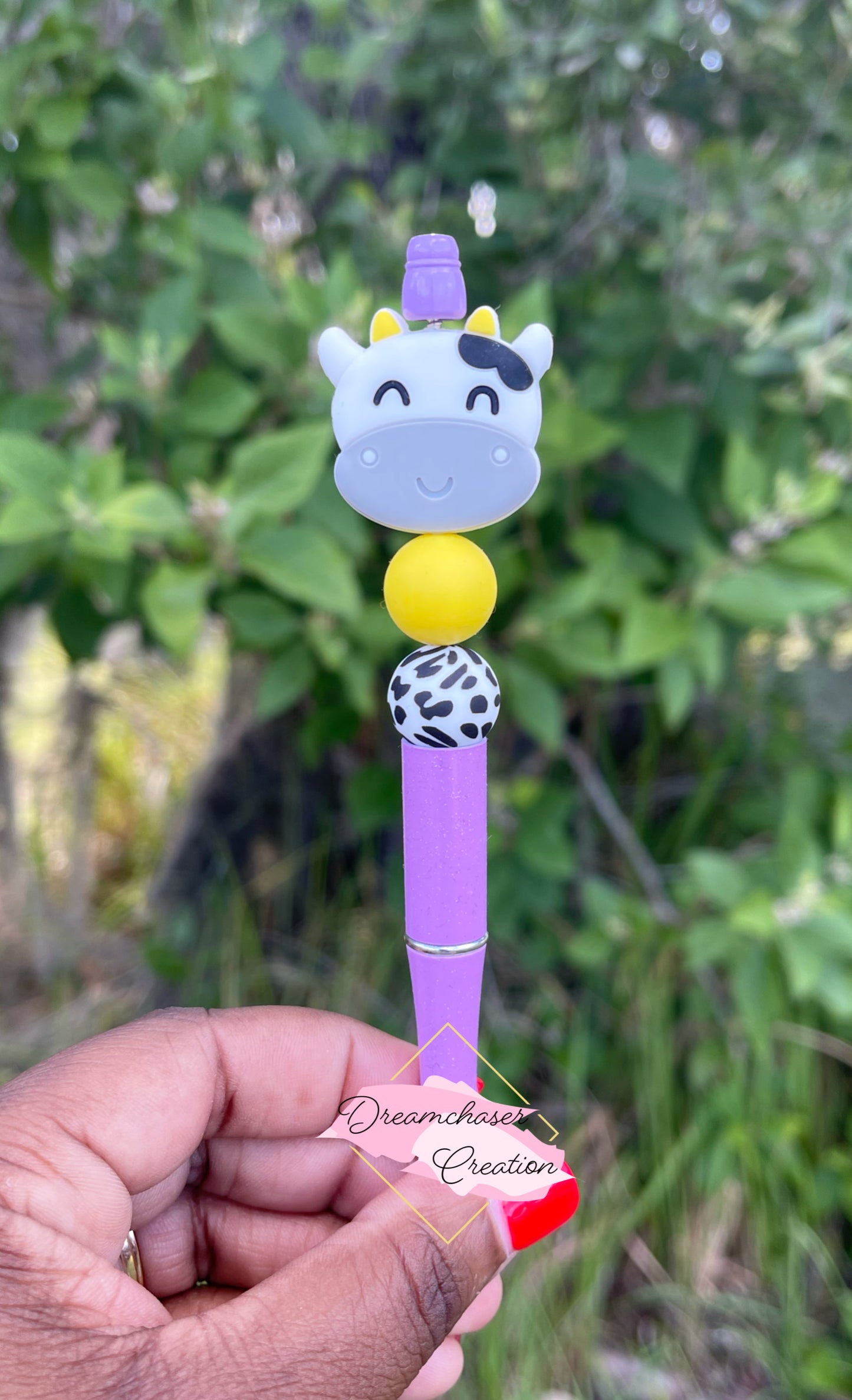 Purple Cow Beaded Pen