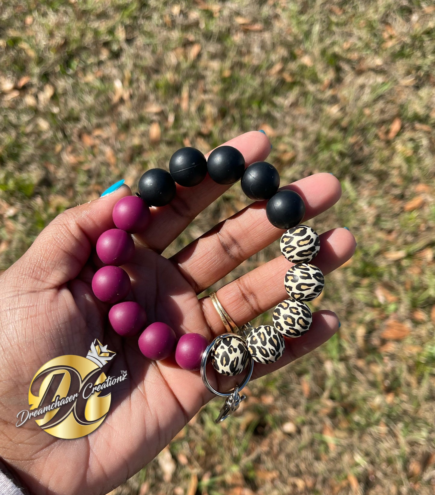 Maroon, Black, and Leopard Wristlet