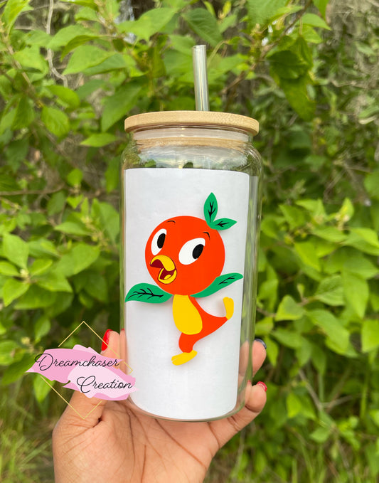 Orange Bird Glass Can