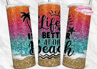 Sunset Beach Glitter Tumbler